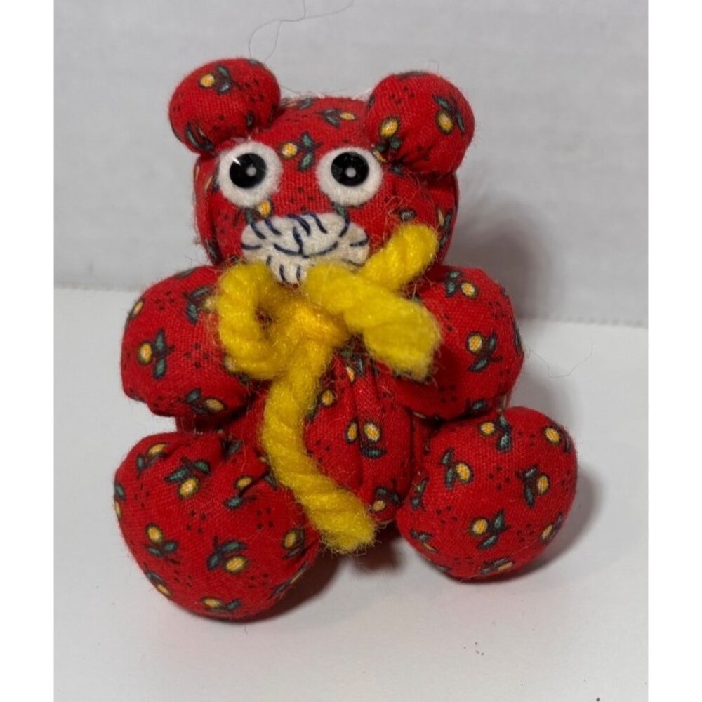 Vintage Chunky Fabric Quilted Bears Ornaments Red Christmas Decor 2.25" - Picture 7 of 8